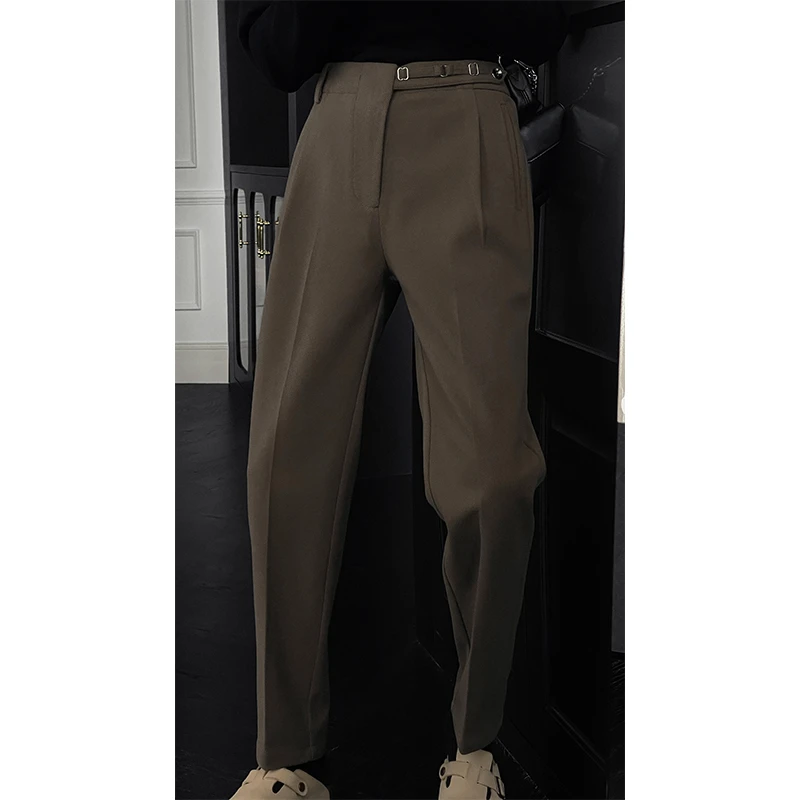 龙叨叨秋冬新品复古高级感毛呢西裤厚款纯色简约百搭气质休闲裤男