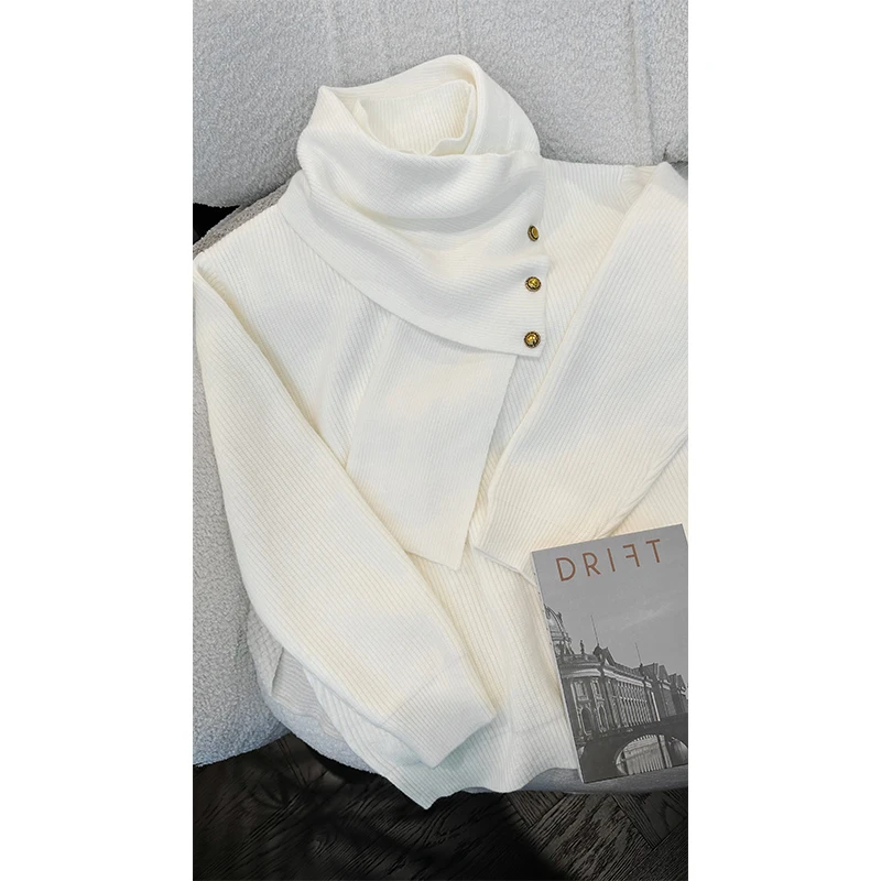 龙叨叨秋冬新款潮流围脖领扣设计氛围感百搭时尚毛衣针织打底衫