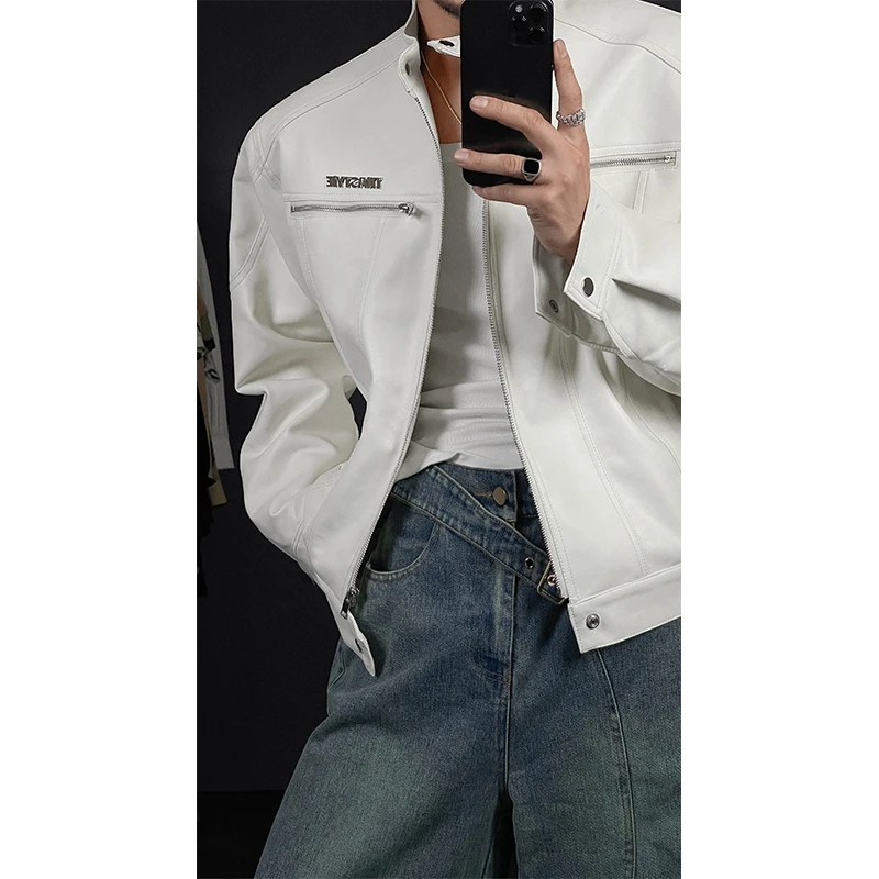 龙叨叨2024年秋季新品美式小众机车皮衣潮牌立领高级感夹克外套男