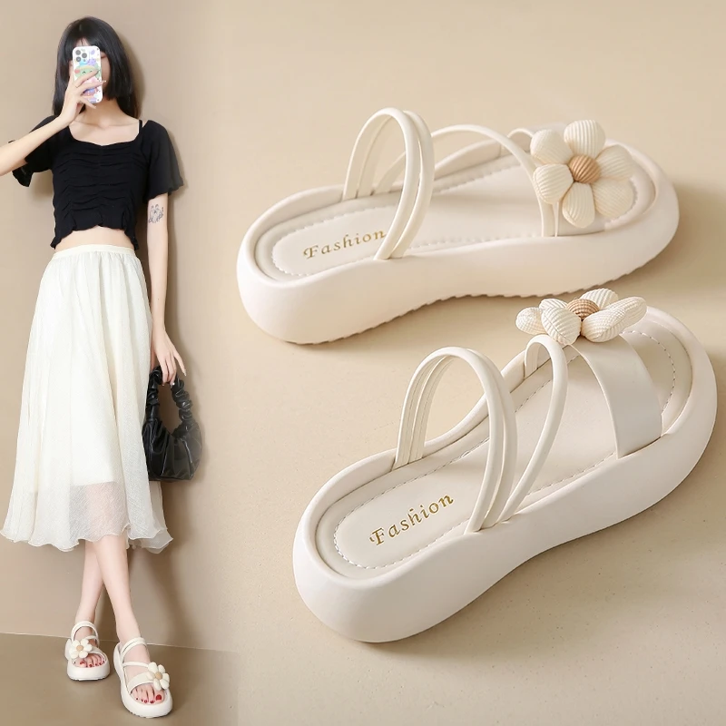 踩屎感女大童凉鞋休闲风运动中学生花朵公主鞋初中学生罗马鞋夏款