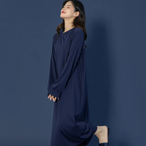 灰色睡裙秋冬女款年新款长袖大码小个子显瘦睡衣长款家居服可外穿
