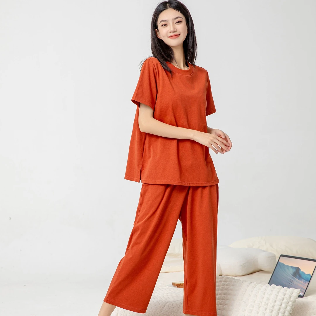 带胸垫睡衣女款夏季2024新款薄款纯棉两件套可外穿全棉家居服套装