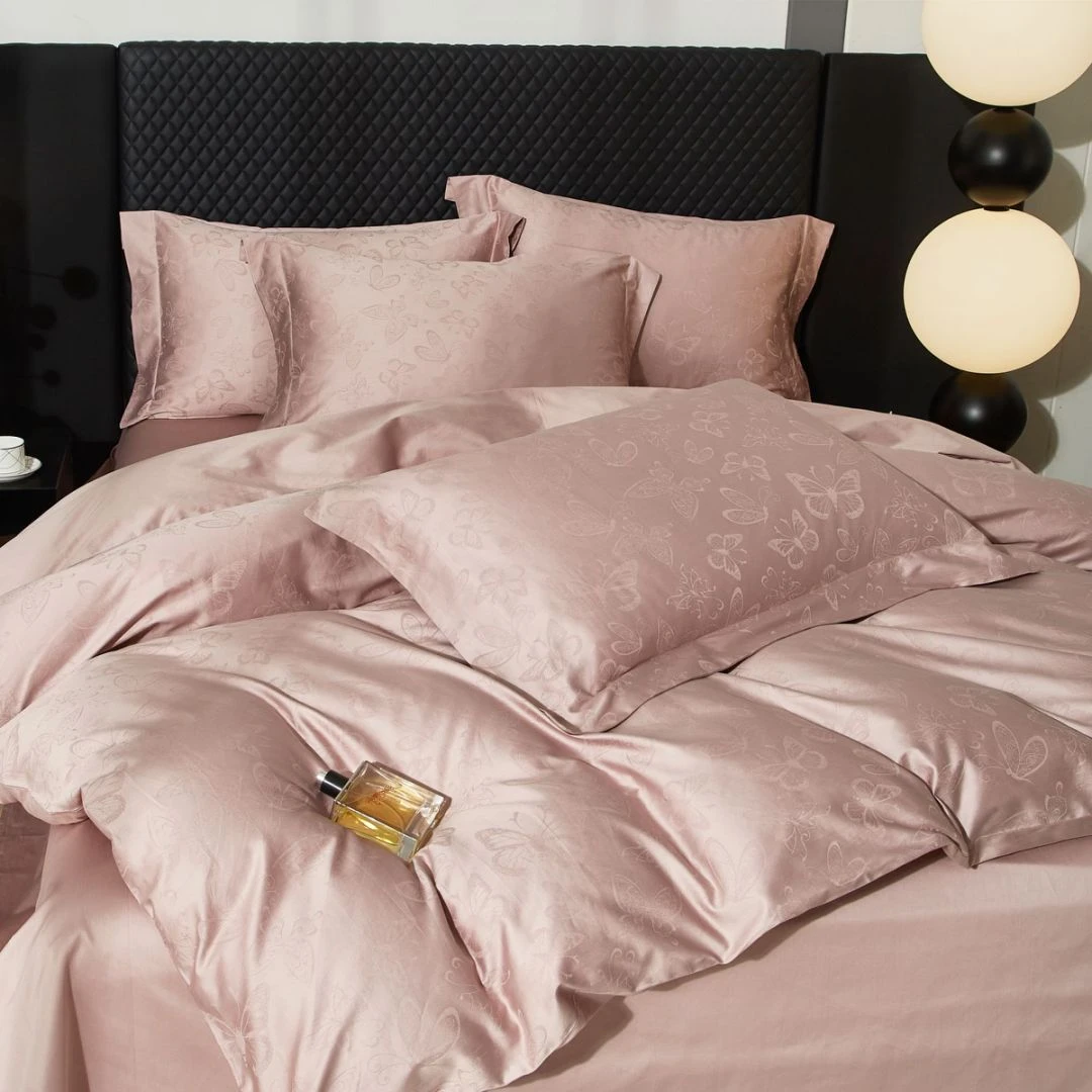 高端轻奢纯色工艺科贡缎提花蝴蝶款四件套江苏南通家纺