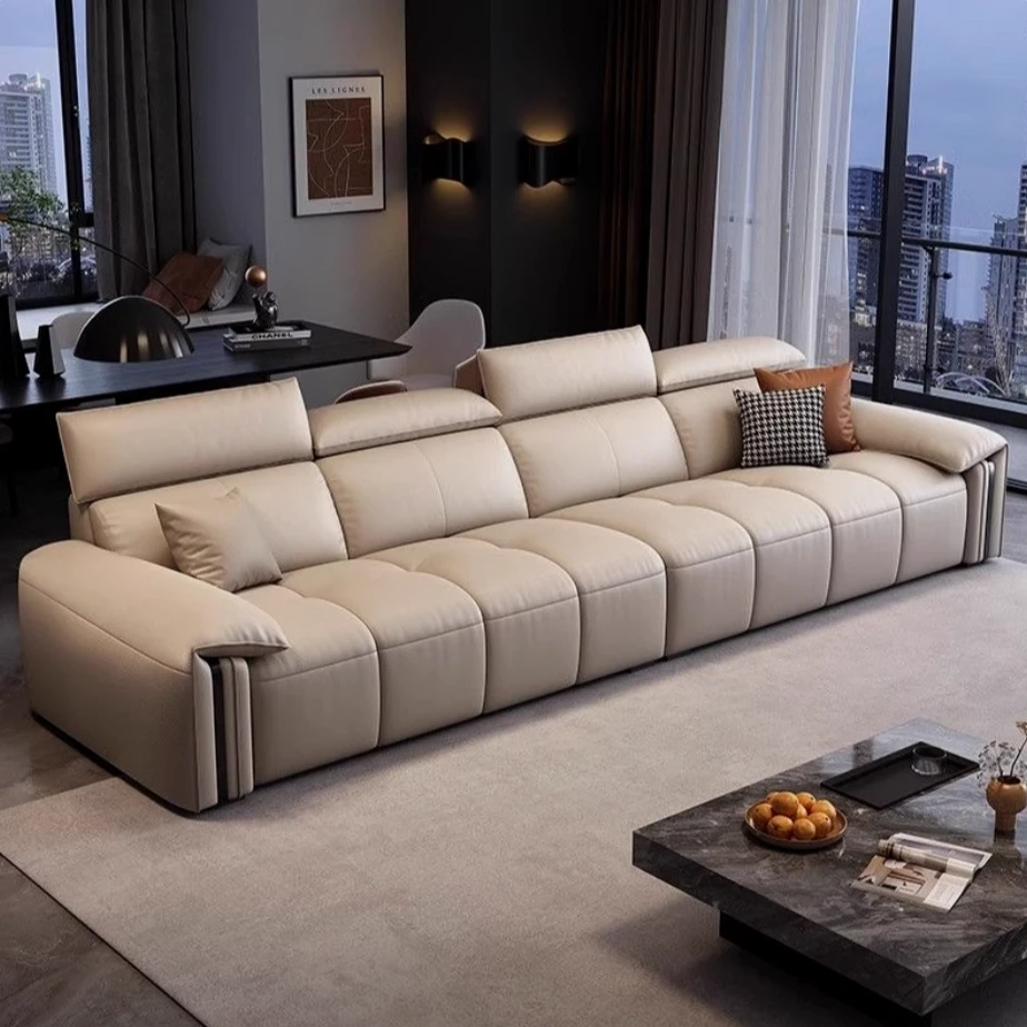 意式极简大象耳朵真皮沙发客厅小户型头靠可调节现代简约直排沙发