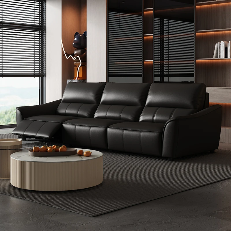 头等舱零靠墙真皮沙发意式轻奢黑色客厅电动功能沙发家用创意简约