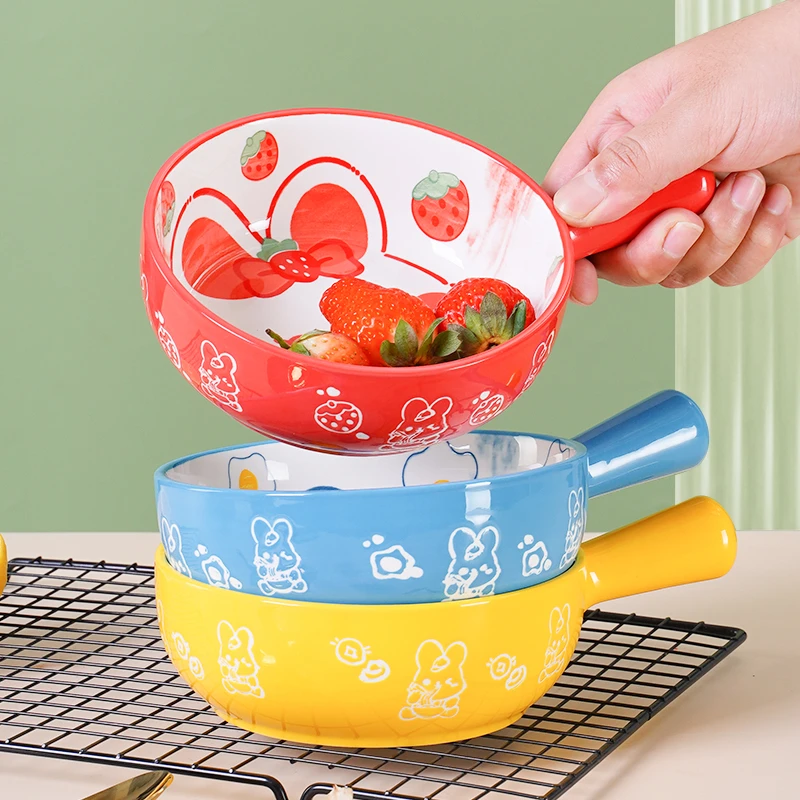 【大有钱兔陶瓷手柄碗】可爱烘培沙拉碗高颜值餐具个性泡面碗辅食碗