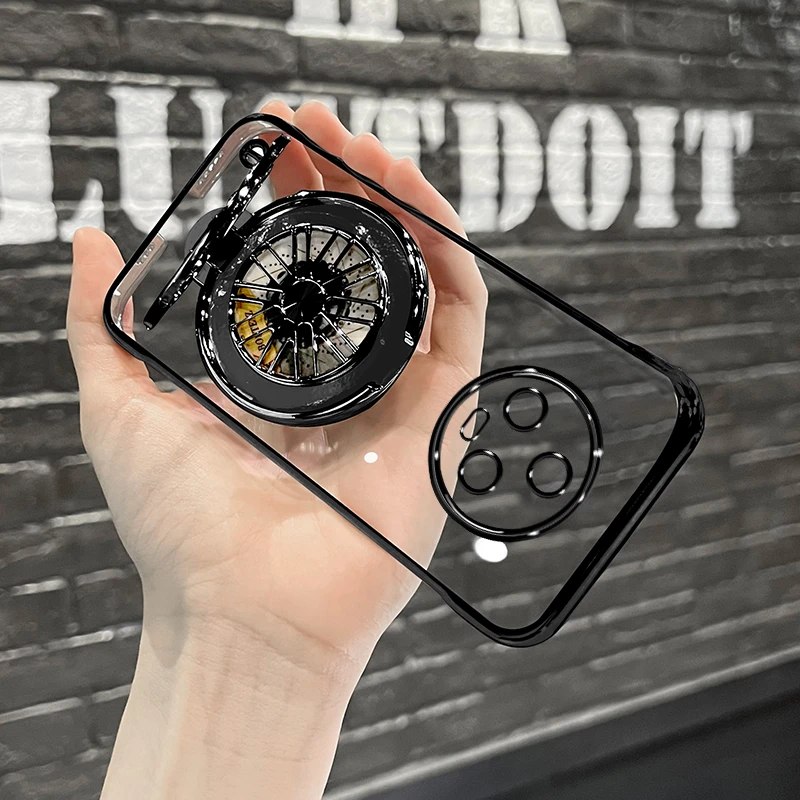 适用荣耀magic5电镀无边框陀螺支架轻薄透明防摔手机壳