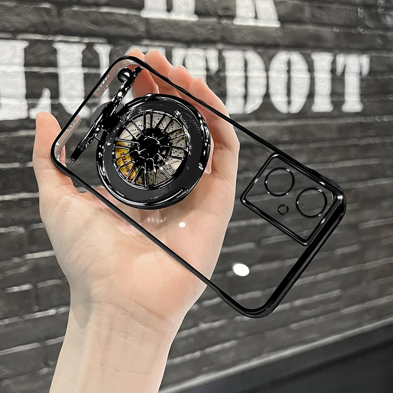 适用红米note12手机电镀无边框陀螺支架轻薄透明防摔手机壳