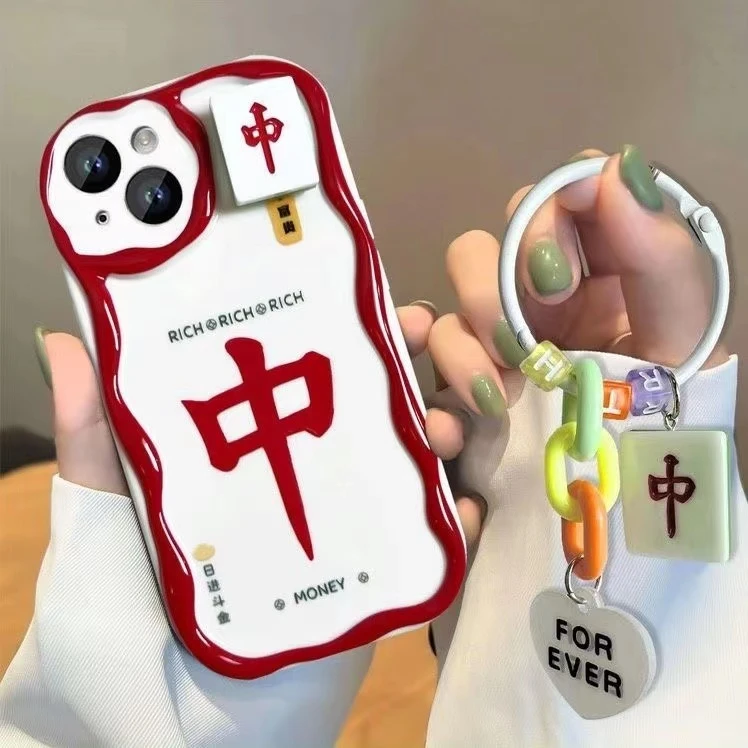 【苹果/华为/荣耀/一加】2024日进斗金麻将字红中古董白全包防摔富