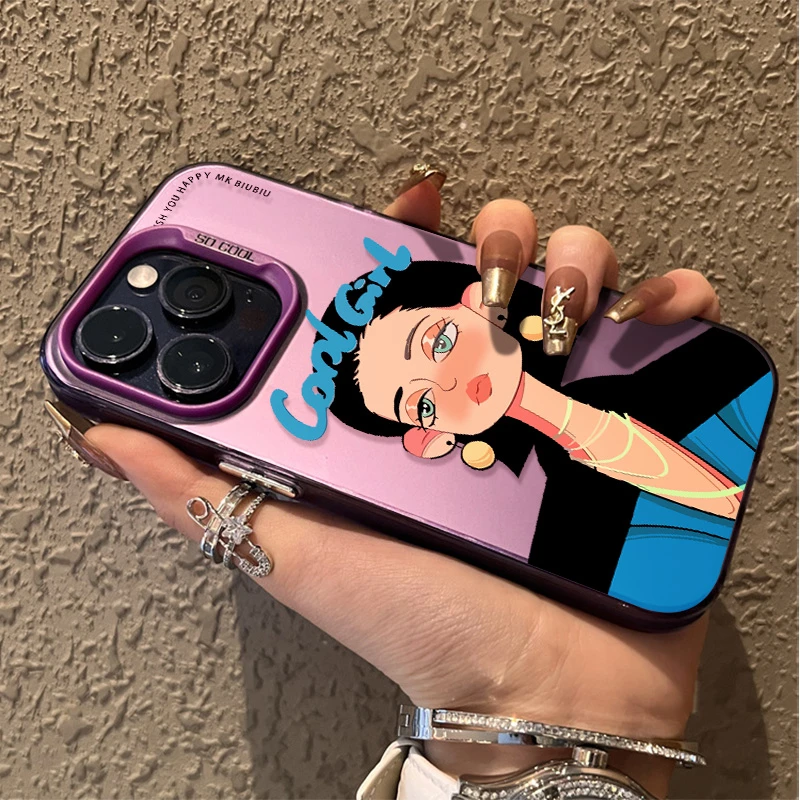 黑色短发五金女孩苹果14promax手机壳iPhone13pro金属按键12磨砂