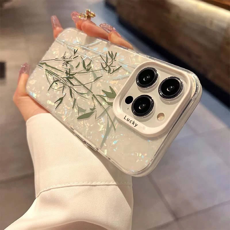 简约小竹子适用苹果15promax手机壳iphone14新款13全包12贝壳纹11