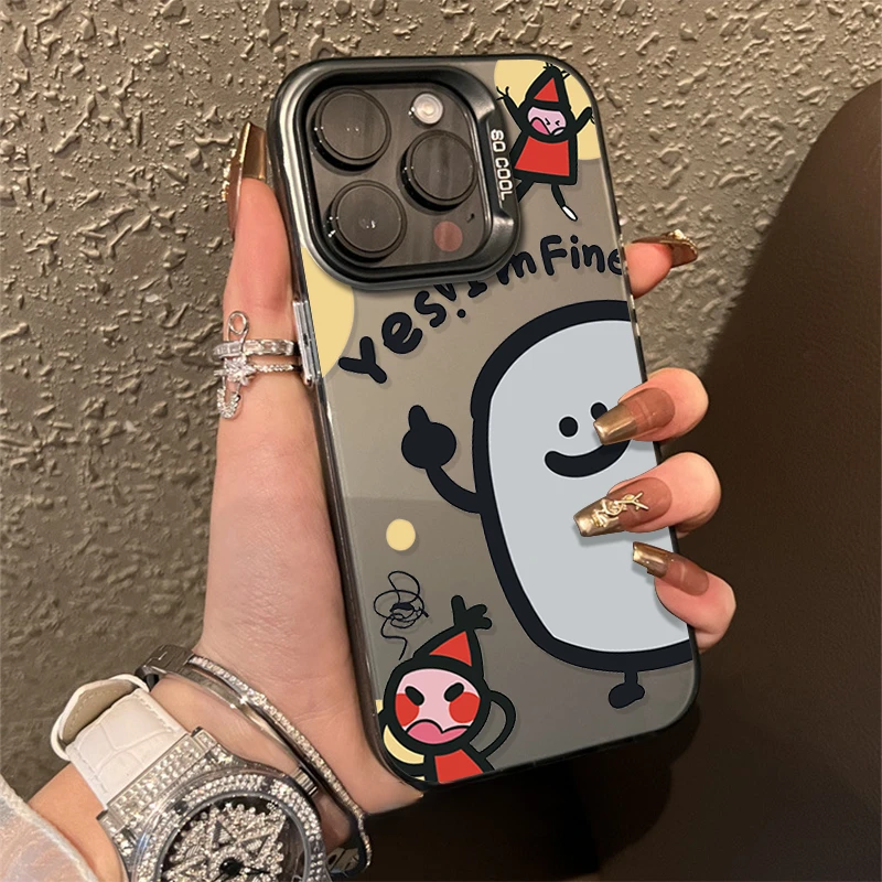 卡通小人金属按键苹果14promax手机壳iPhone13pro12/11磨砂7p软壳