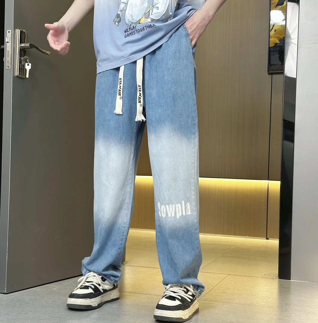 青少年学生高品质夏款冰感牛仔裤休闲日系百搭直筒裤水洗裤子男