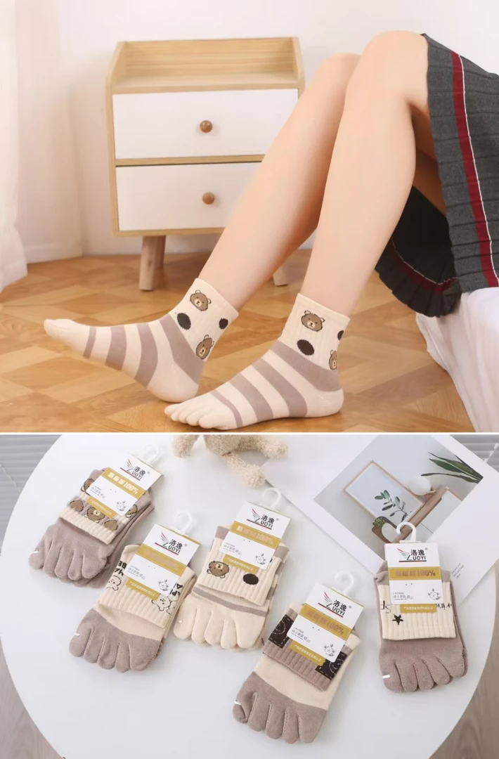 袜子女五指袜女中筒韩系潮袜Iins吸汗排汗透气分趾袜可爱学生袜子
