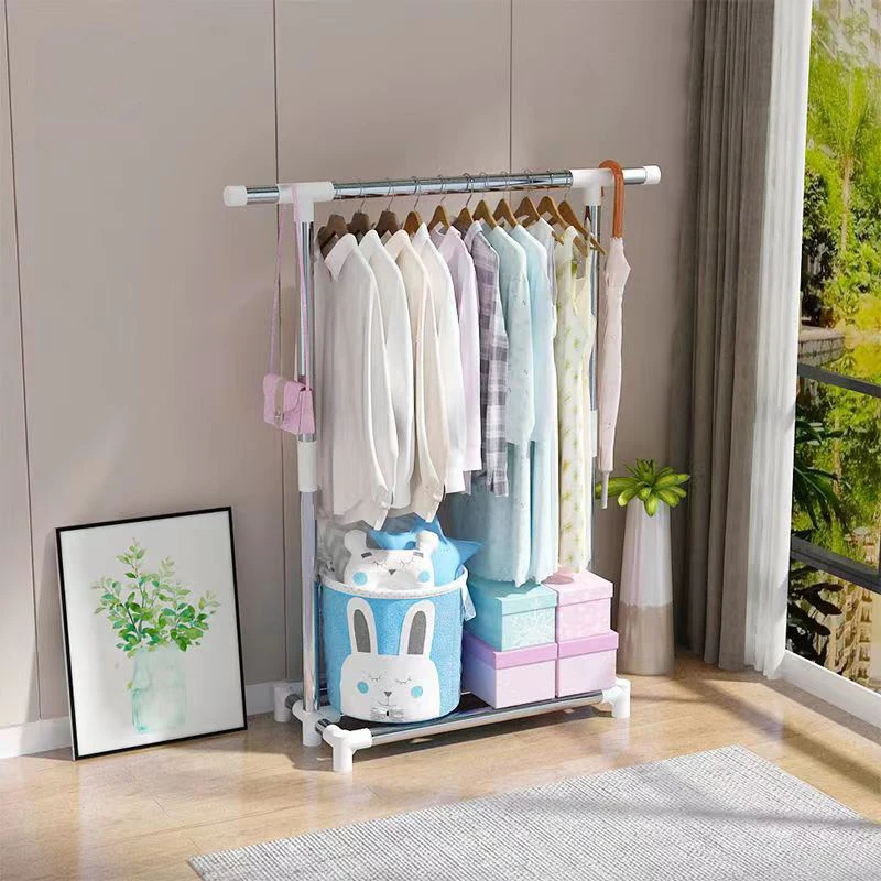 DK/典可简易钢管单竿晾衣架落地挂衣杆家用挂衣架阳台晒晾衣架子