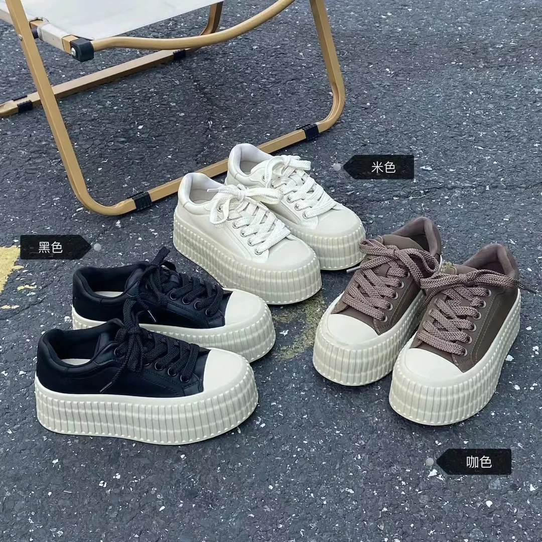 红蜻蜓牌韩国厚底饼干鞋2023秋冬加绒时尚百搭松糕底运动休闲板鞋