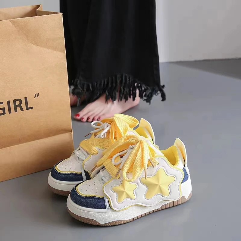 红蜻蜓牌多巴胺厚底滑板鞋女2023秋季新款小众设计感五角星运动鞋