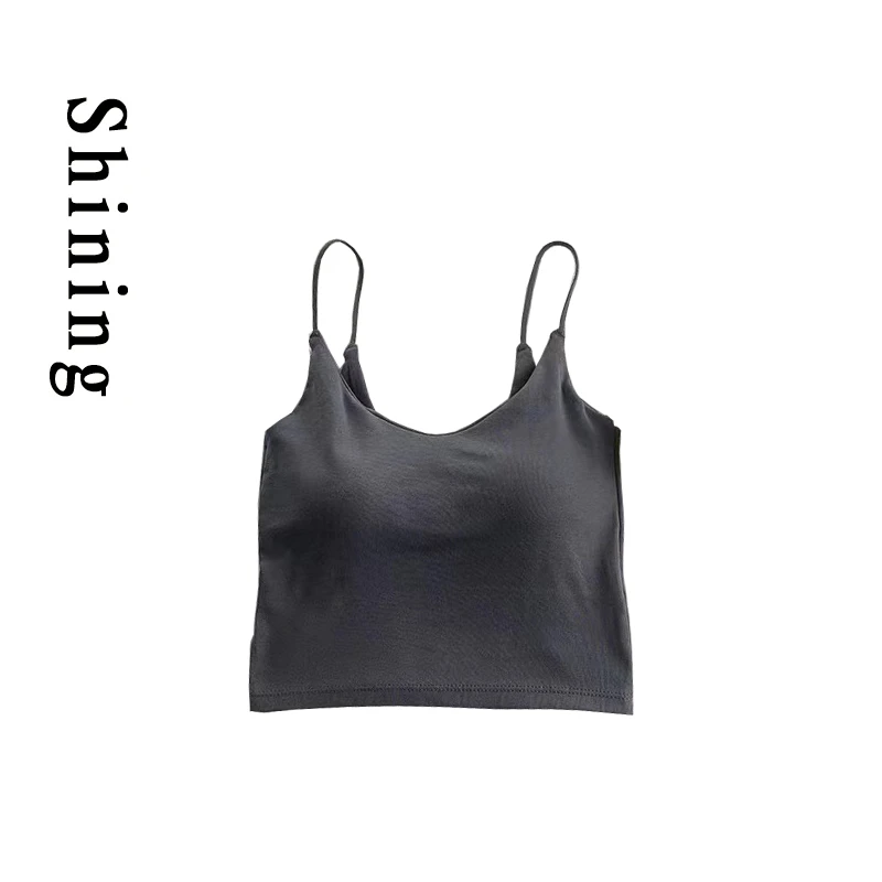 Shining【人手必备】前后双V带胸垫修身短款美背