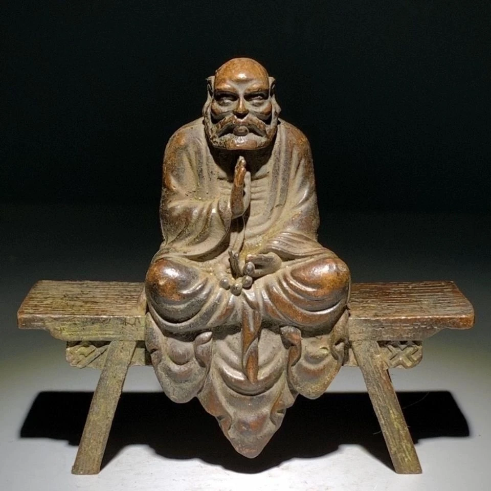 古玩铜器农村回流老物件达摩祖师佛像铜板凳佛老铜像古董旧货摆件