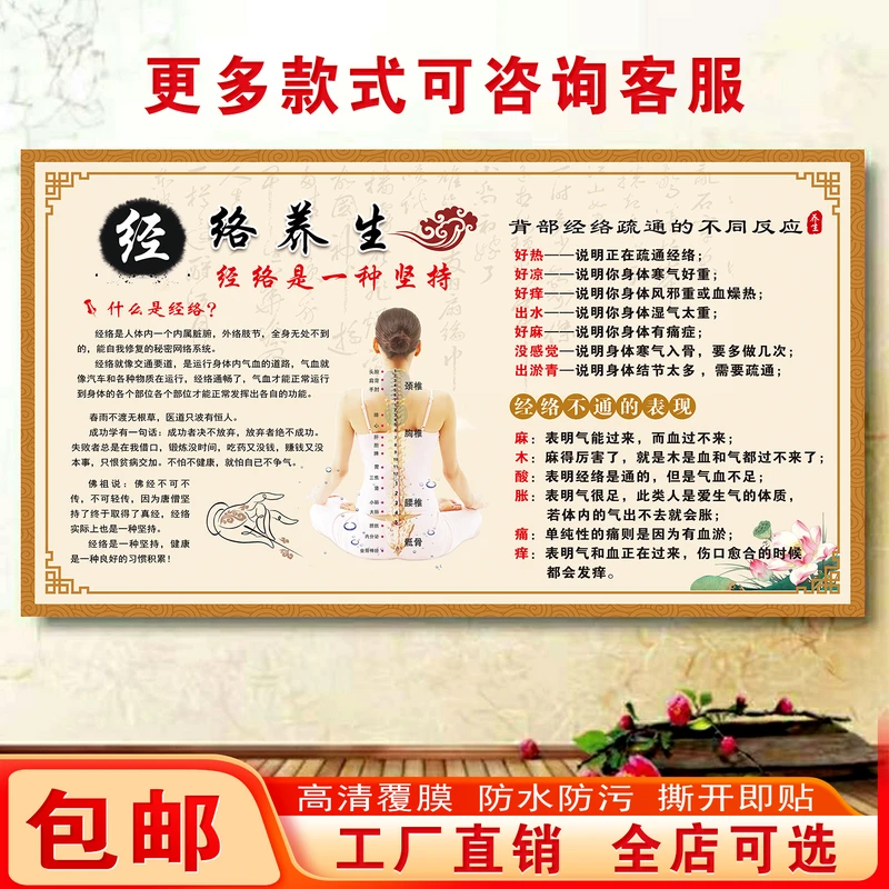 经络养生经络不通的症状中医养生馆装饰海报推背按其他印刷装饰画