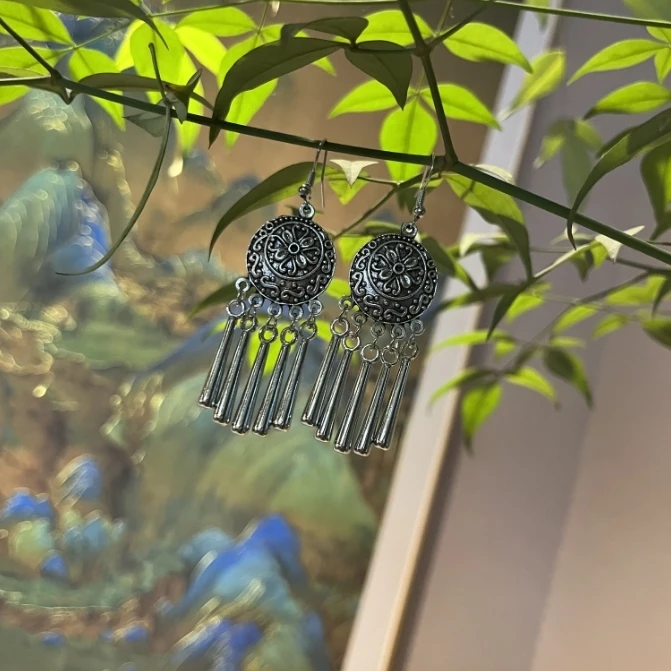 合金无非金属耳饰 流苏 芳华设计新中式复古合金耳饰