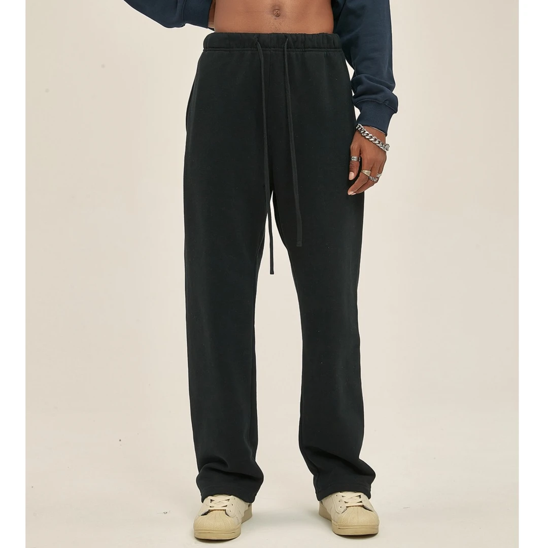 OUZI美式卫裤直筒街头潮牌毛圈绒宽松长裤抽绳休闲阔腿裤