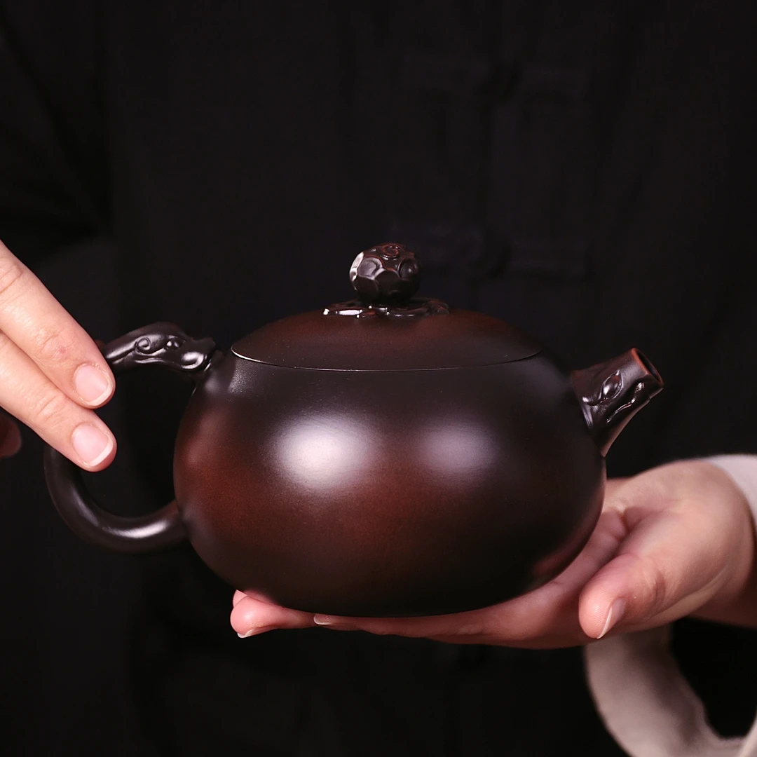 紫陶素面龙把西施凤鸣壶大容量中式纯手工泡茶壶复古紫砂壶C97