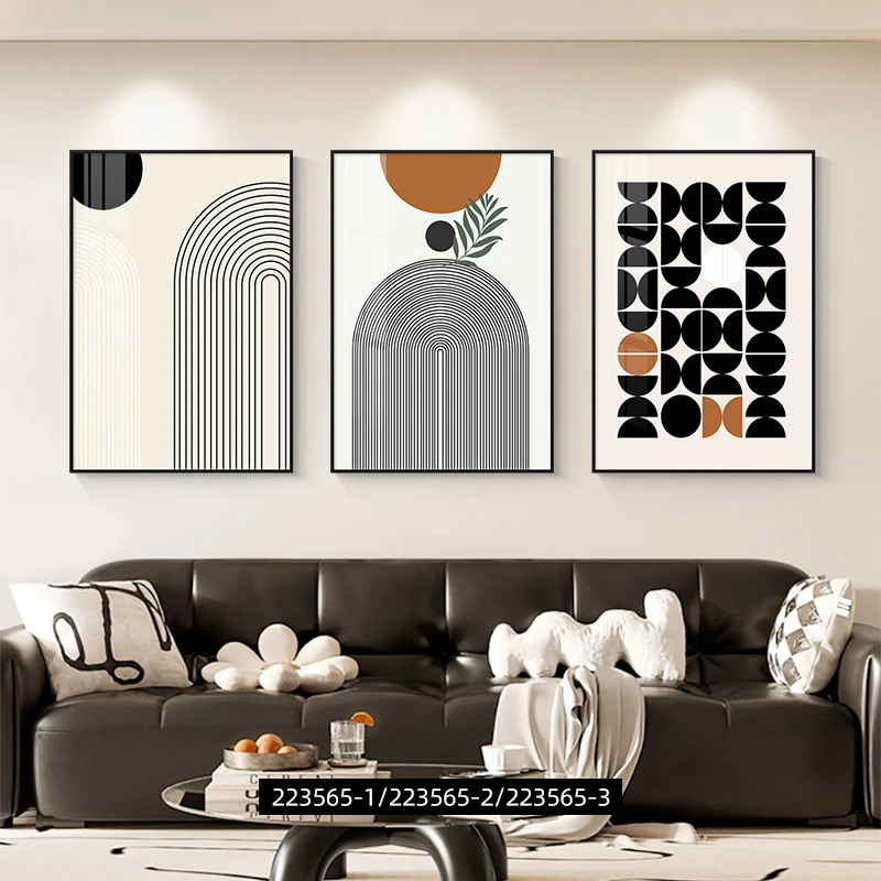 几何沙发背景墙客厅挂画黑白线条三联组合壁画高级客厅背景墙挂画