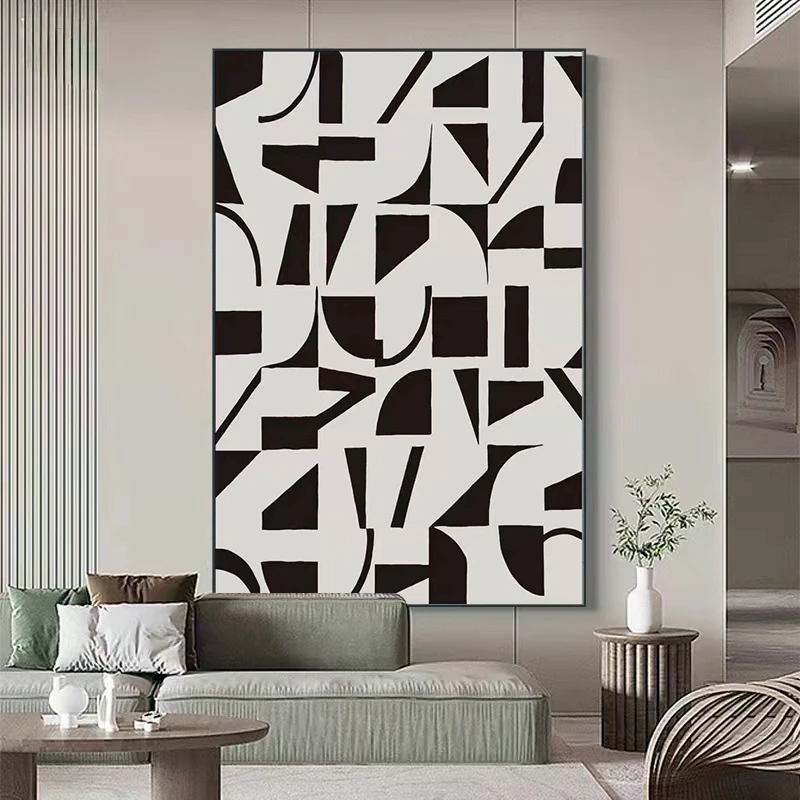 极简黑白灰质感感意大利抽象落地画轻奢挂画背景墙定制抽象装饰画