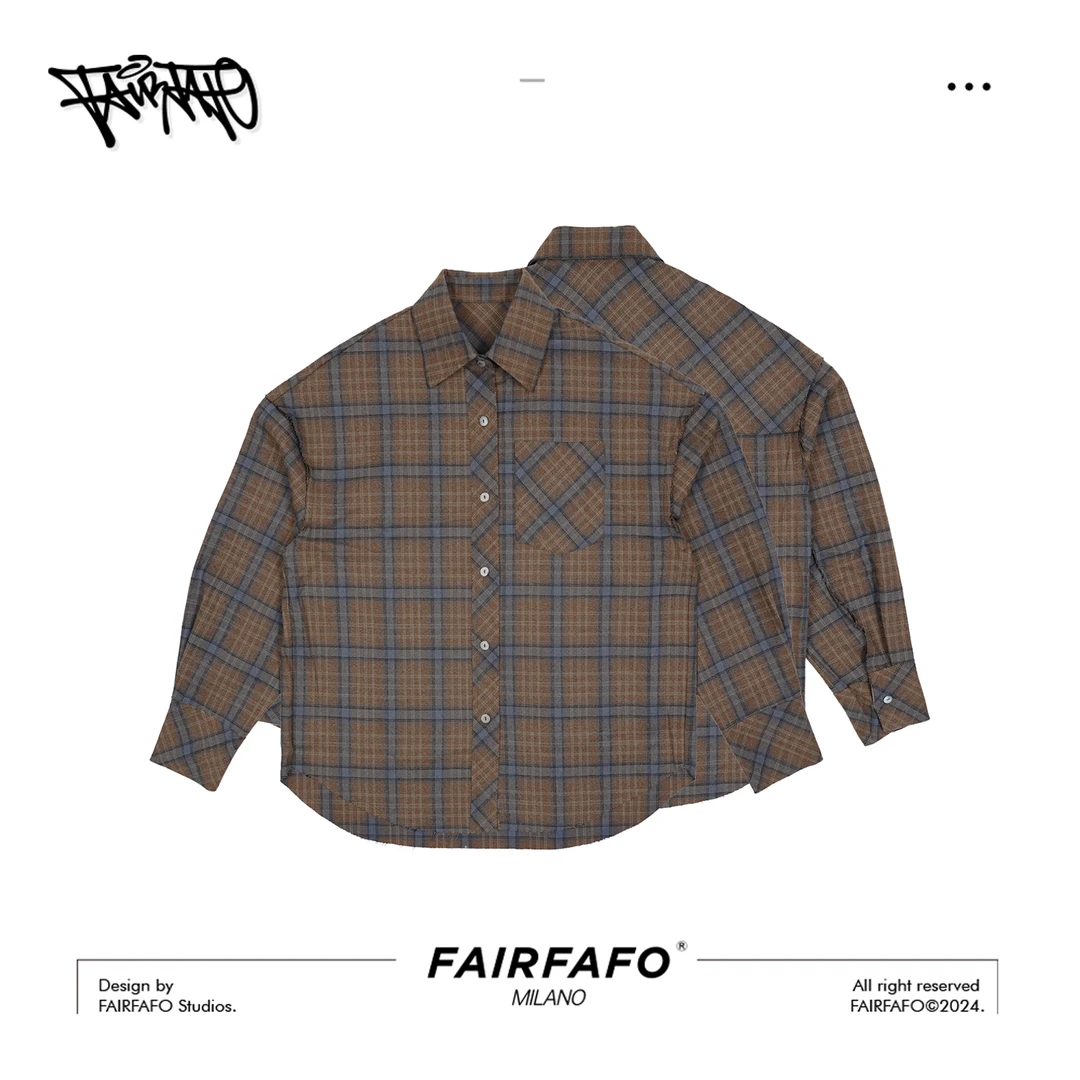 FAIRFAFO林肉肉【宽松咖色格纹衬衫】衬衣长袖时尚休闲JB24CS002