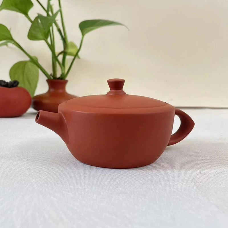 大口内嵌入汉瓦宽口手拉壶朱泥冲罐泡工夫茶壶茶器泡茶壶约110CC