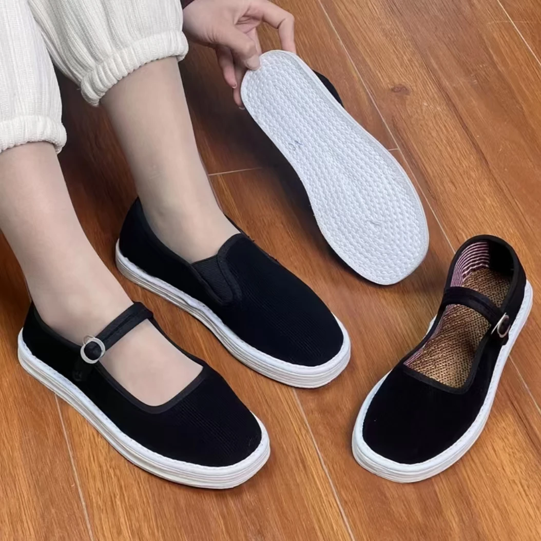 何航棕丝千层底布鞋春秋透气轻便耐磨防臭一脚蹬软底布底妈妈鞋