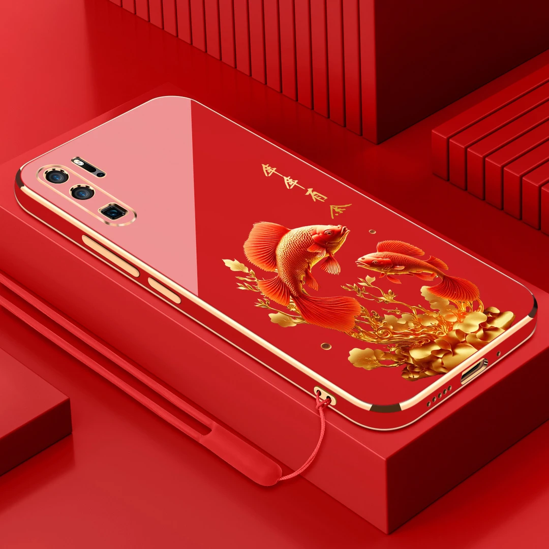 电镀年年有余适用华为p30pro手机壳防摔硅胶保护壳直边软壳手机套