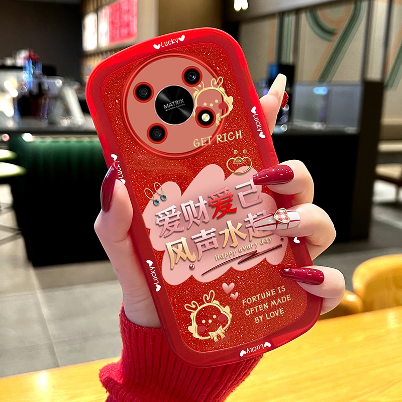 适用荣耀x30手机壳爱财爱己透明硅胶防摔保护套可爱女新年款2024