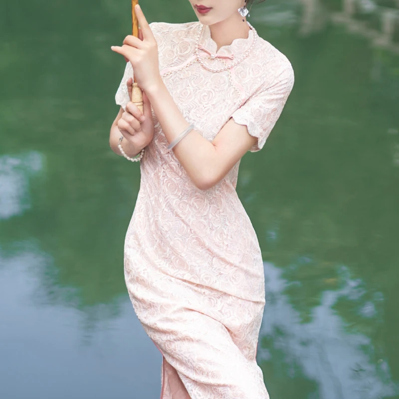 2358中国风旗袍新中式夏季日常双层少女时尚气质显瘦复古裙子