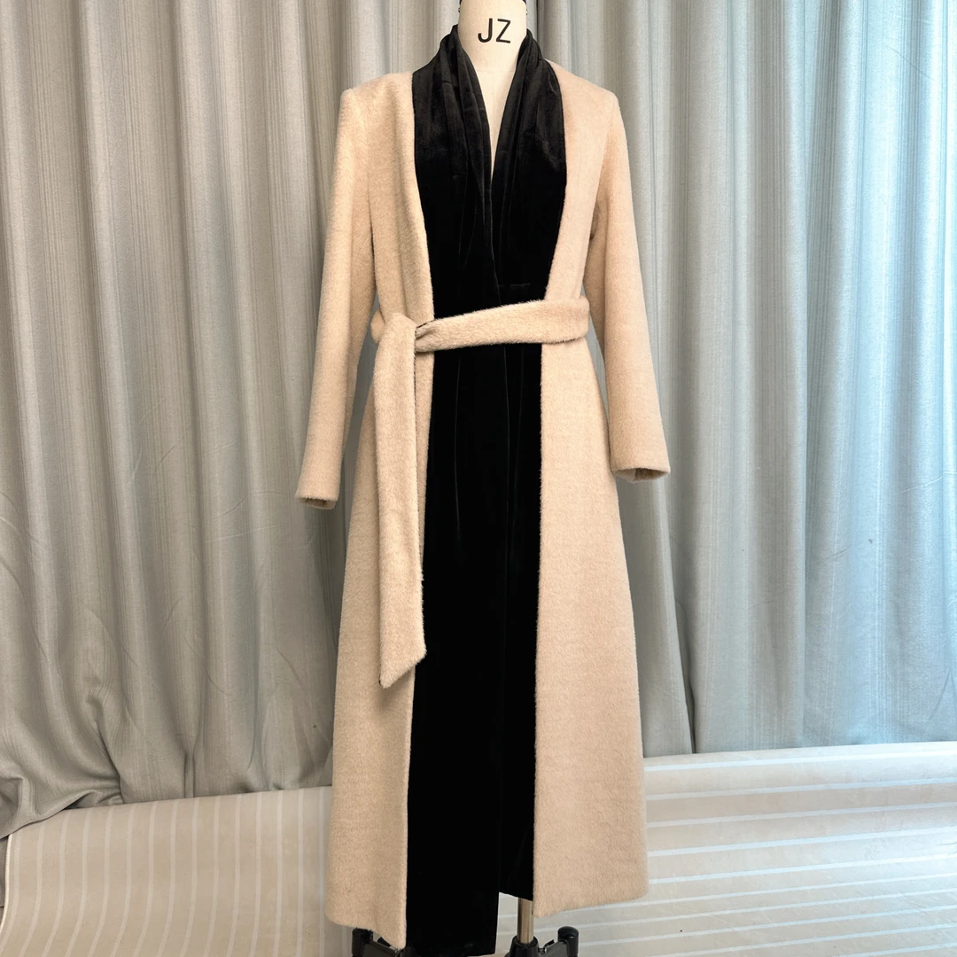 春季长款女毛呢外套轻奢时尚设计师气质百搭中长款宽松女士大衣