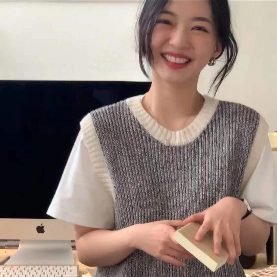 M3188 叠穿BI备！韩系灰色拼色简约休闲针织马甲背心