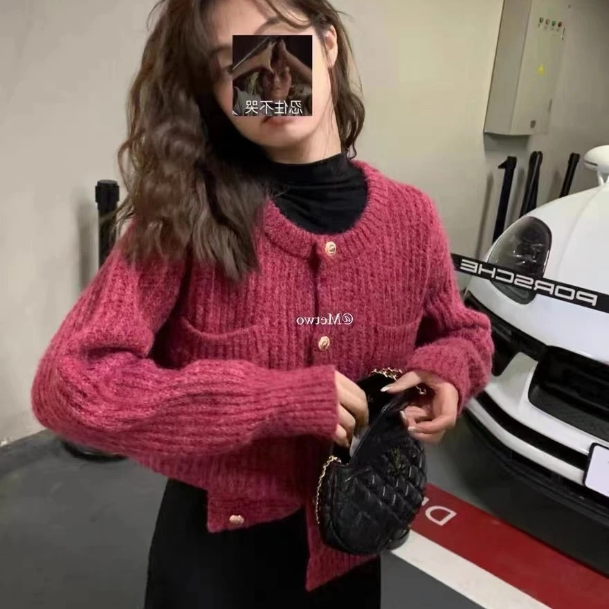 K1215 太显白了这色！西梅子小香风针织毛衣开衫