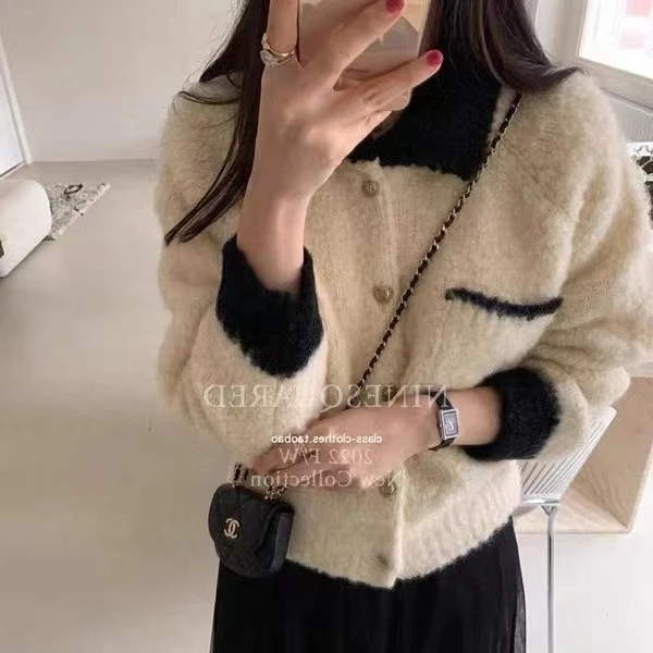 K1047阿尔巴卡圈圈绒韩系小香风毛衣开衫女