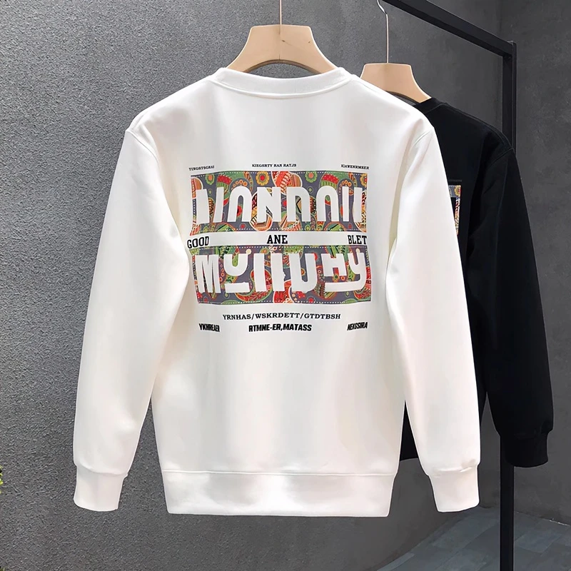 秋冬高档男士卫衣百搭印花秋季男上衣加绒加厚男装潮流男士卫衣男