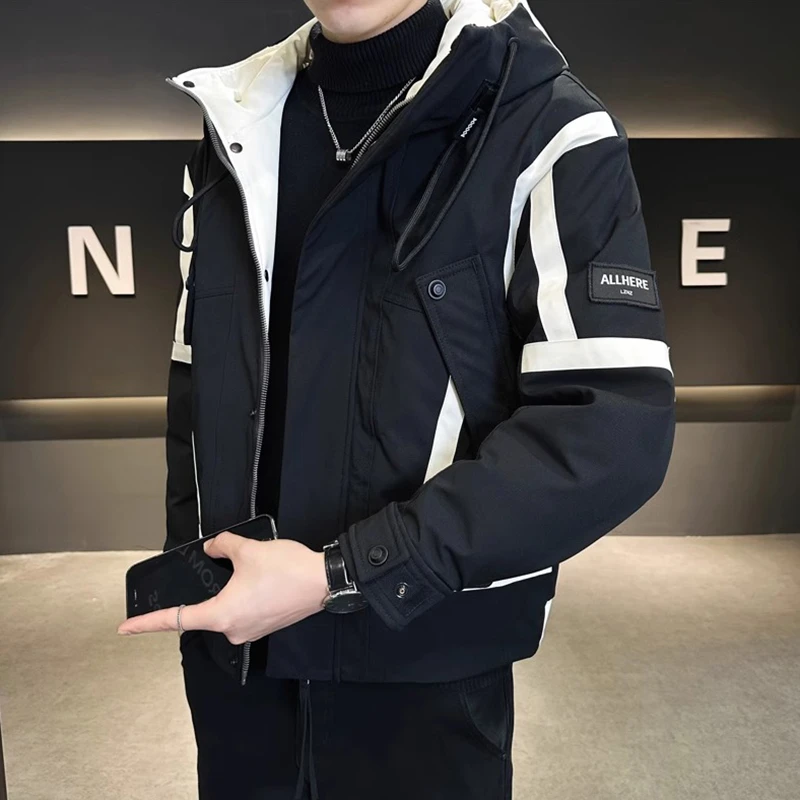 外套男秋冬款保暖连帽男款羽绒服外套高端拼接男士外套羽绒服男