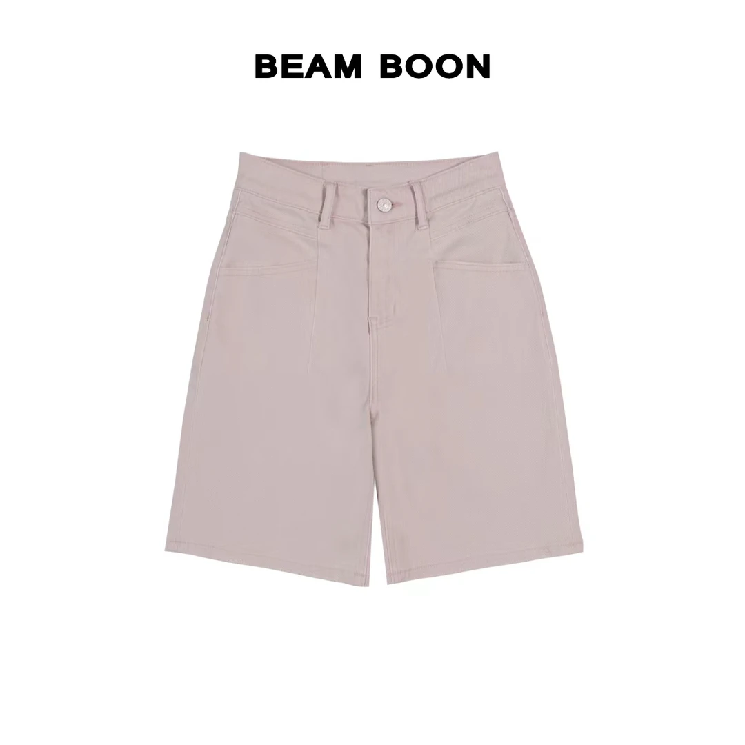 Beam Boon|【立夏牛仔】环保水洗高腰四面弹立裁显瘦百搭五分牛仔裤