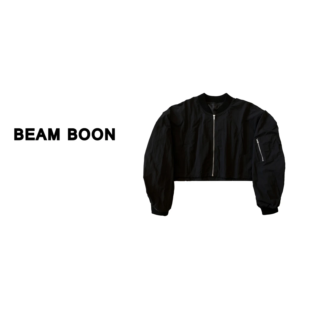 Beam Boon | 【女明星私服】抽褶拉链设计感短款棒球服夹克外套