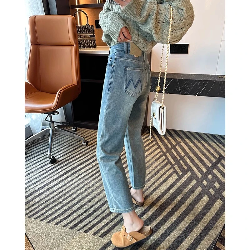 墙裂推荐！！版型显腿直高腰弹力宽松小个子窄版直筒裤九分牛仔裤