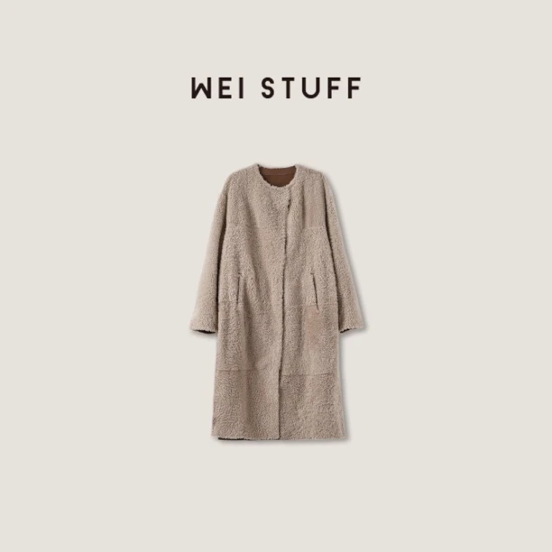 WEI STUFF奢贵气质品质进口长款系腰带小胎羊皮毛一体外套7823.