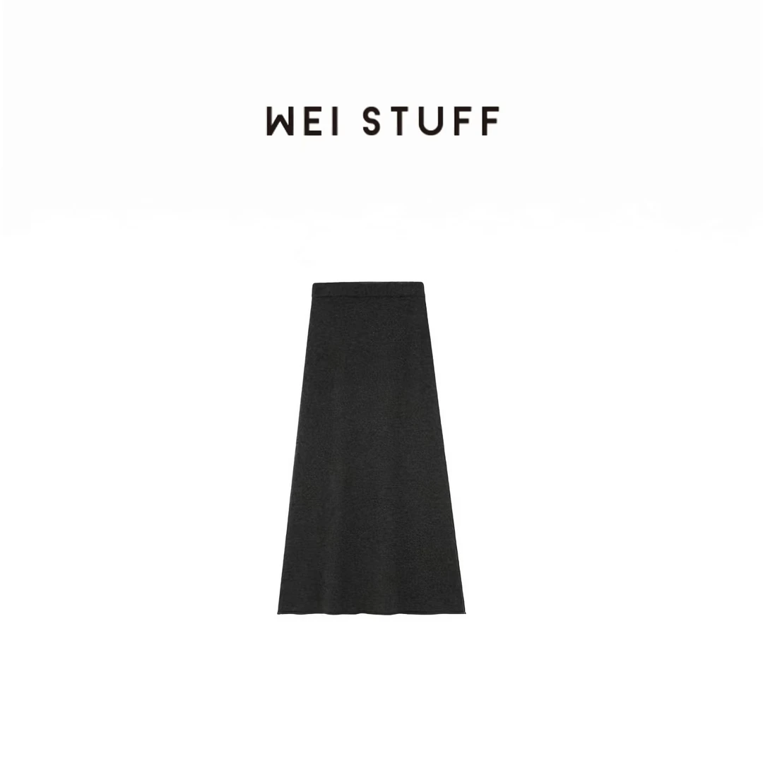 WEI STUFF  “格雷知性”深花灰优雅气质绵羊毛针织半裙 5144.