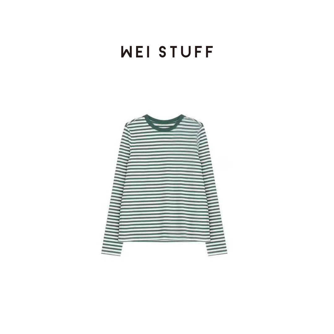 WEI STUFF  “清新条纹”简约舒适宽松绿色条纹长袖  6117 S