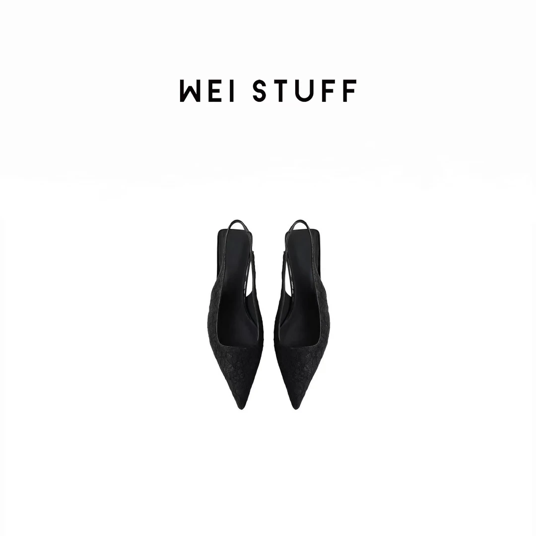 WEI STUFF “法式优雅” 尖头蕾丝纺织高跟鞋   6220 . S