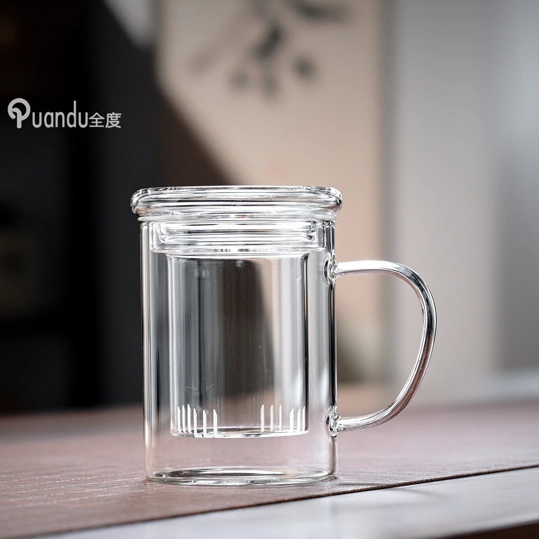 高硼硅耐热玻璃加厚茶杯办公室茶水分离三件式泡茶杯家用水杯