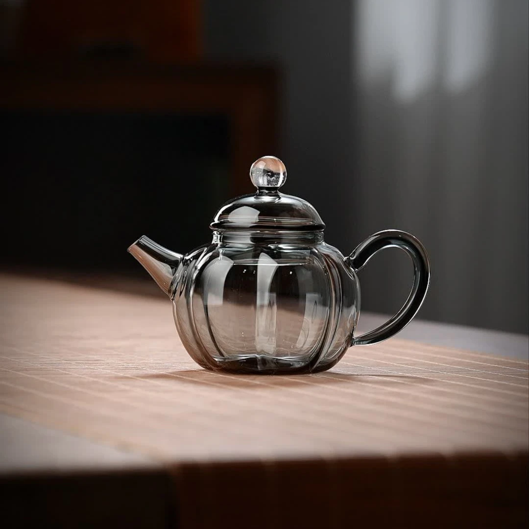 瓜棱型小茶壶耐热迷你茶壶中式小清新耐高温玻璃茶壶加厚